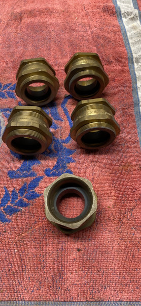 DELAUNEY BRASS CABLE GLANDS X 5. APPROX 29mm  I.D63439162527235110