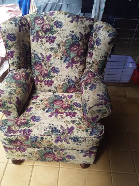 purple floral armchair