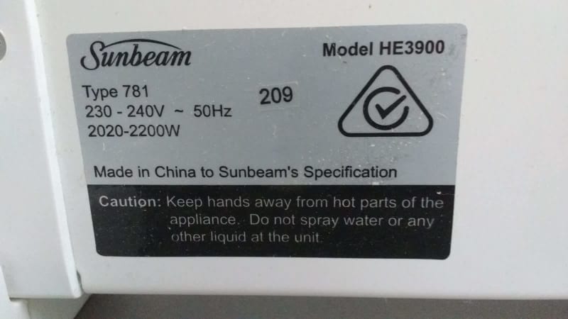 Sunbeam HE3900 1200W and 2200W Convection Plus heater with micathermic63021728780417112