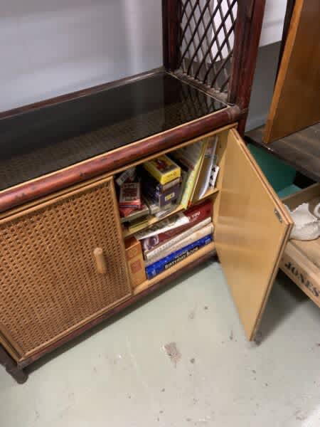 MCM  Bamboo Rattan Cane Glass Hutch Cupboard Room Divider  Bookshelf62863381593602114
