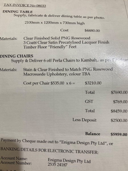Dining Table & 6 Chairs - Custom Made62863375684865113