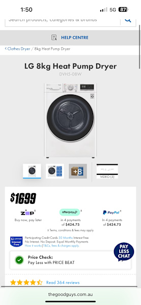 LG 9KG Heat Pump Front Load Dryer (9 months old-more items available)63021281202691113
