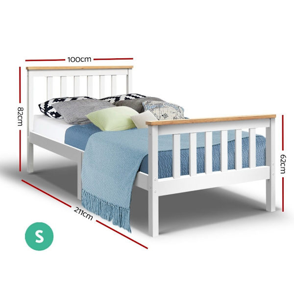 MATHEA Eco-Friendly Wooden Bed Frame with Headboard - Single Size, Whi62863406116611112