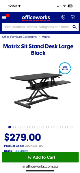 Stand-up desk unit, officeworks large model , as new62863409515649113