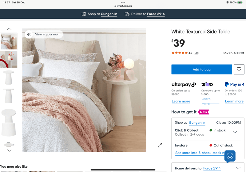 Brand new Kmart white textured side table62863372916609111