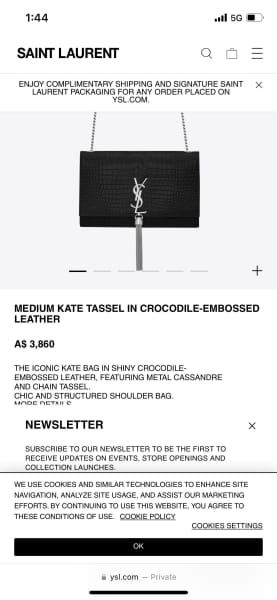 YSL Kate with Tassel WOC Medium Black Embossed Crocodile SHW (Cash
