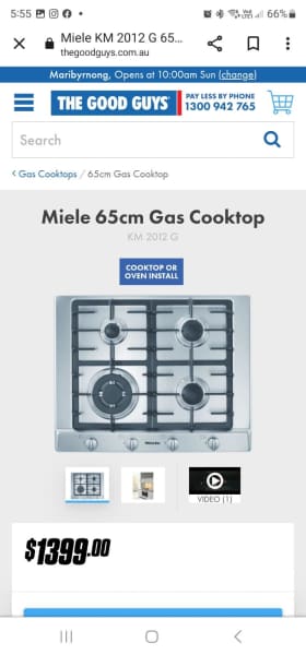 MIELE   4 X Burner gas# KM2012  60cm. RRP $1499630226334501151121