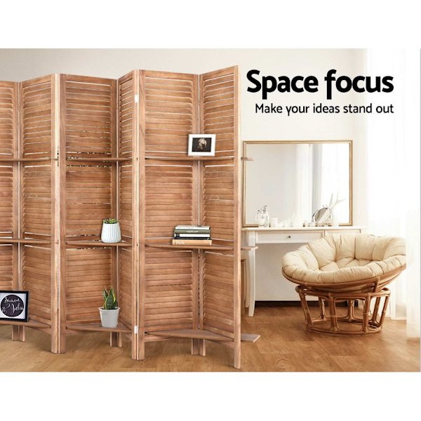 8 Panel Room Divider Screen 326x170cm Shelf Oak62863410284417112