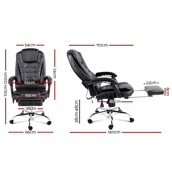 8 Point Massage Office Chair PU Leather Footrest Black62863384920067112