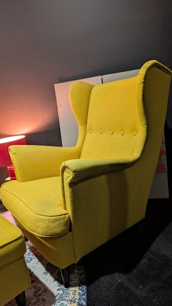 Yellow armchair and ottoman62863405762817112