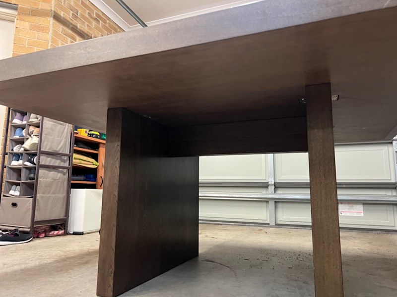 Dining setting - 1.5m square timber table - 8 Upholstered chairs62863406024833114