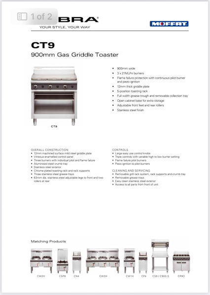 Cobra CT9 900mm Gas Griddle Toaster63016913291778111