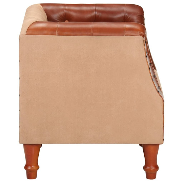 Tub Chair Brown Real Leather and Solid Mango Wood....62863412819969112