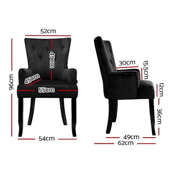 2x Dining Chairs Velvet French Provincial Armchair Black62864722587777112