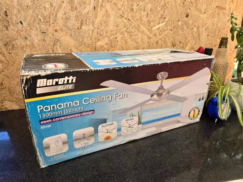 Moretti Panama Ceiling Fan 130cm 52 Inch Silver 4 Blade Fan New In Bo63021731238147113