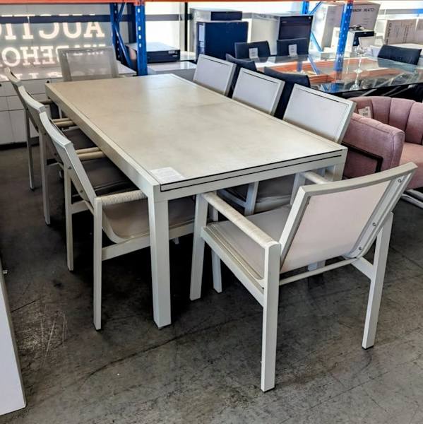 NEW 9PCS EXTENDED DINING SET WITH TEMPERED GLASS TOP IN BEIGE-$349963437624700033112