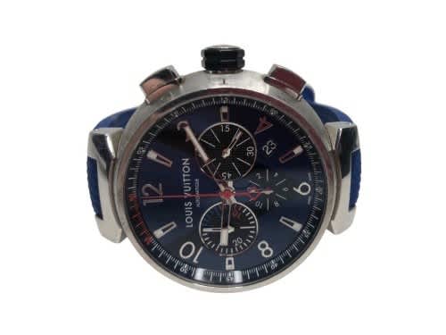 Louis Vuitton Tambour Chronograph Q102V Automatic Blue Black Dial 44mm Men  Watch