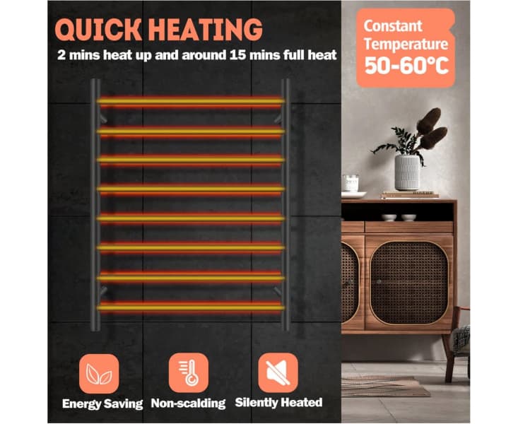 8 Bars Heated Towel Rail Electric Towel Rack Wall Mounted Black63008656782338114