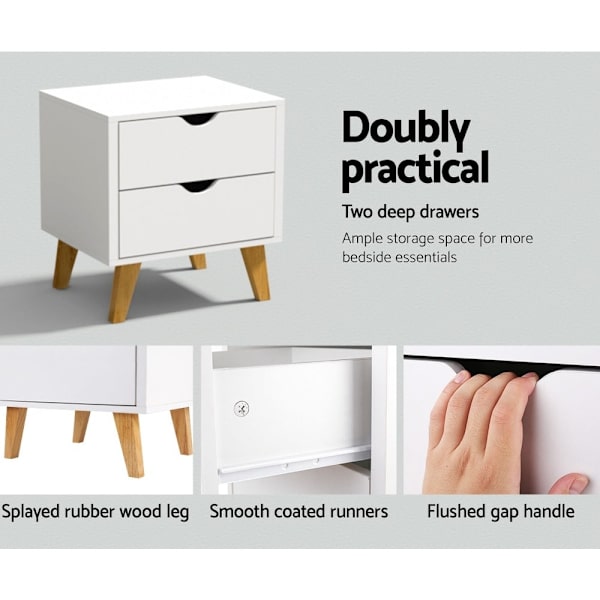 Bedside Table 2 Drawers - ANDERS White62863406489219114