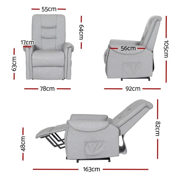 Recliner Chair Lift Assist Chair Leather Grey62863372713347113