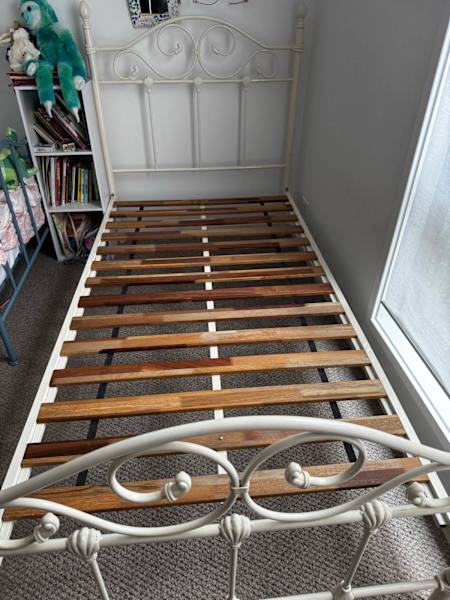 King single metal frame bed - cream62866849467649111