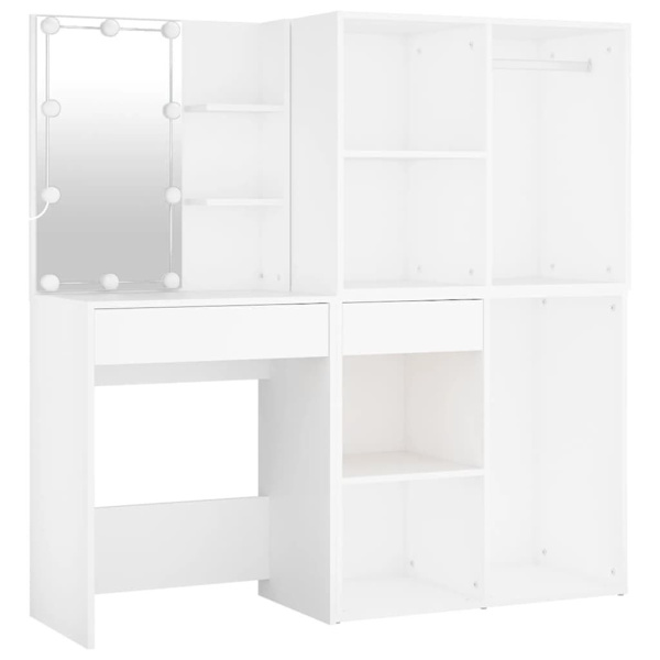 LED Dressing Table with 2 Cabinets White Engineered Wood62863838718337112