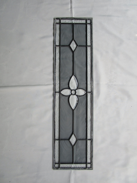 STAINED GLASS PANEL - CLEAR GLASS/SMOKY GREY GLASS - ANTIQUE SALVAGE630075948570911114