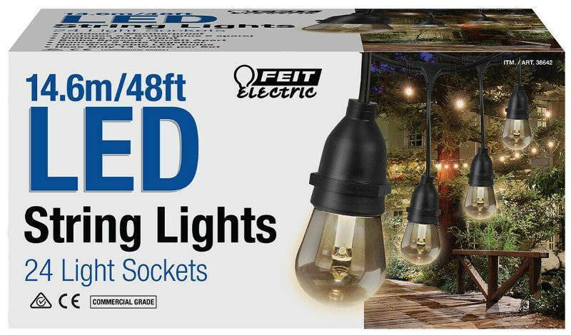 NEW Feit 48 Foot 24 Sockets Electric LED String Lights Set