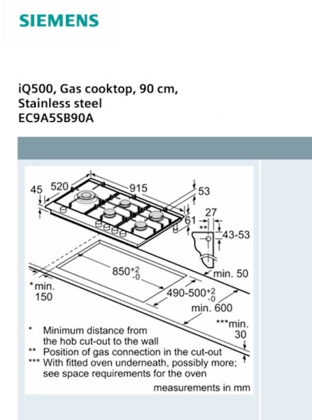 Siemens 90cm 5-Burner gas Cooktop63442798779779113