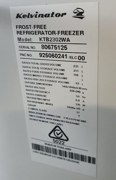 Spare PARTS for 230L Kelvinator 2 fridge, Carlton pickup63612128450307111