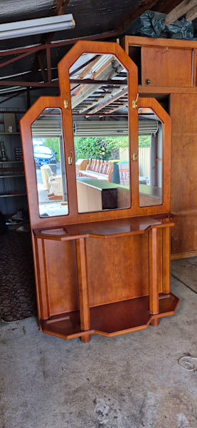 Vintage oak mirrored entryway table with coat hooks62863406074114111
