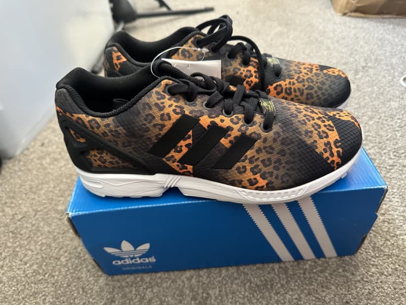 Womens adidas zx flux outlet animal print black/orange trainers