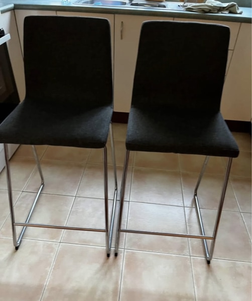 Two bar stools, chrome-plated/dark grey, 63 cm62863840712963112