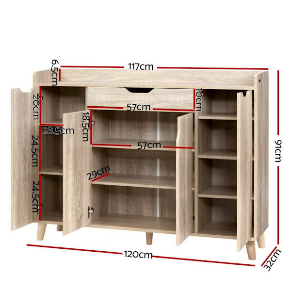 Shoe Rack Cabinet 26 Pairs Adjustable Pine Cissy62863408102146112