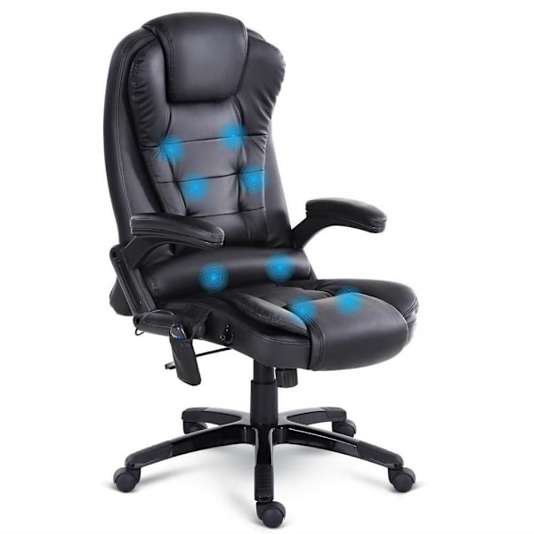 8 Point Massage Office Chair Heated Seat Recliner PU Black62863837966978111