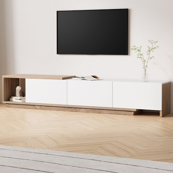 TV Cabinet Entertainment Unit Stand Extendable White Oak62863839627650114