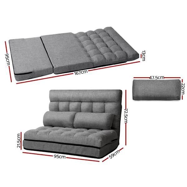 Lounge Sofa Bed 2-seater Grey Fabric62863376439939112