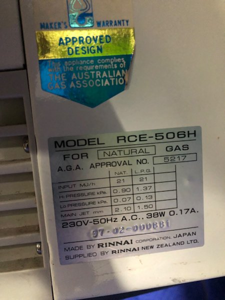 Rinnai Natural Gas Heater Convector 506 Made In Japan63470145302018114