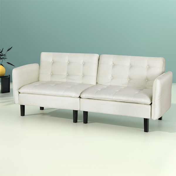 Sofa Bed 3 Seater Tufted Faux Linen Beige62863378132225114