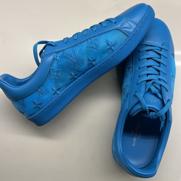 Genuine Louis Vuitton Runaway Damier Fabric And Leather Trainers 7uk Blue