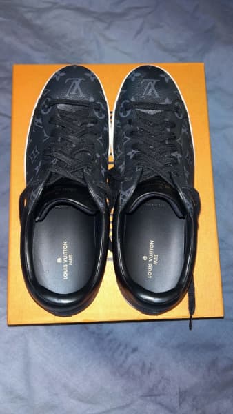 Louis Vuitton Black Leather and Monogram Eclipse Canvas Low Top Sneakers  Size 42.5 Louis Vuitton