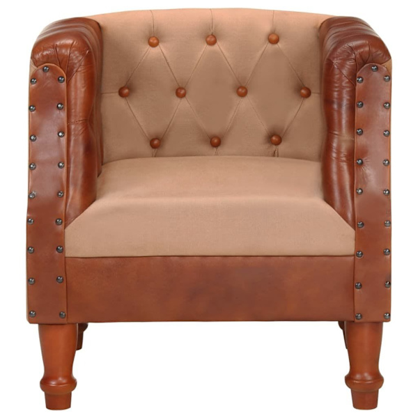 Tub Chair Brown Real Leather and Solid Mango Wood....62863412819969114