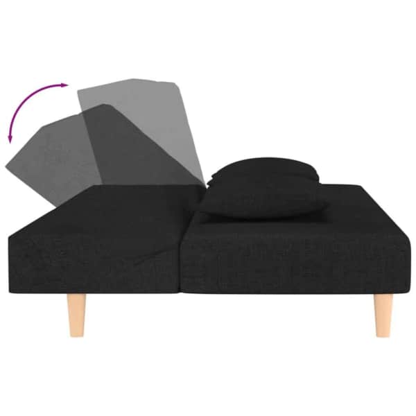 2-Seater Sofa Bed with Two Pillows Black Fabric62863374329603113