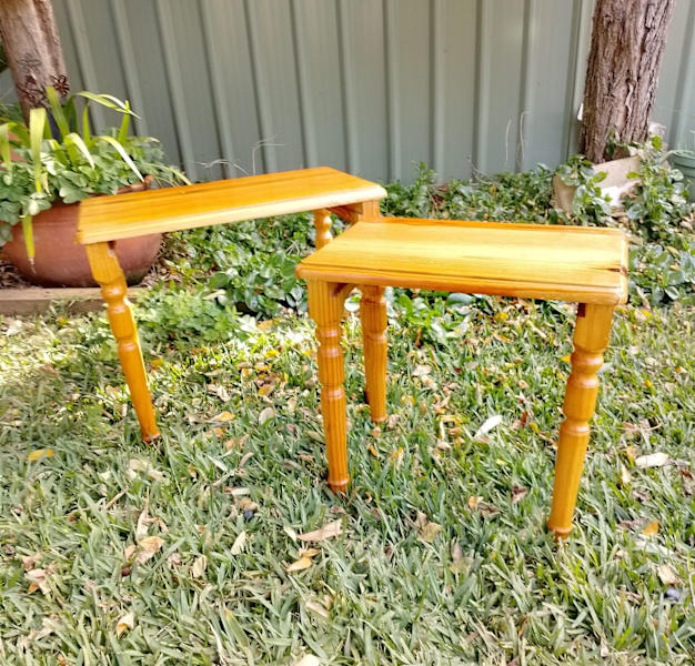 Nest of Two Small Natural Timber Side Tables 62863838503426113