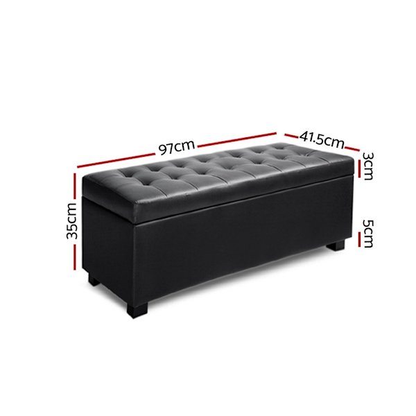 Storage Ottoman Blanket Box 97cm Leather Black62863378916227112
