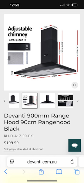 Devanti Rangehood 90cm63612126006401113