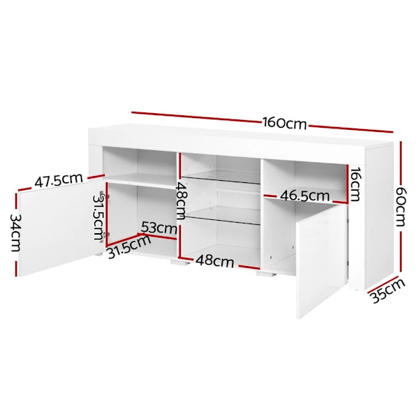 Entertainment Unit TV Cabinet LED 160cm White Bobi62863380037889111
