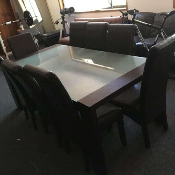 Dining Table HUGE 2m x 1m Solid Timber & removable Frosted Glass Top 62863380183682113