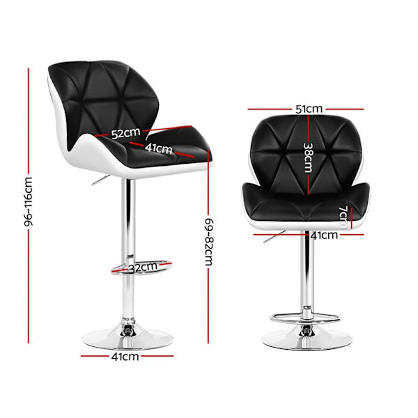 4x Bar Stools Gas Lift Padded Leather Black & White62863409583617113