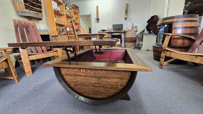 Barrel Coffee Table with Display Feature – Rustic & Sustainable62863380762370113